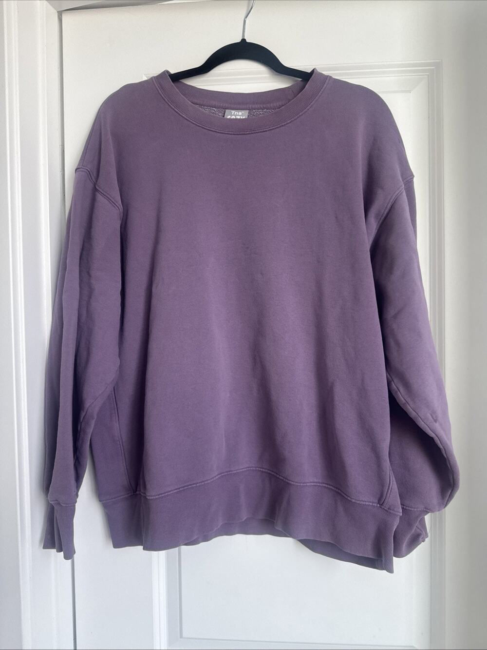 TNA Cozy Fleece Crewneck Boyfriend Fit Pullover Sweatshirt Purple Size Large